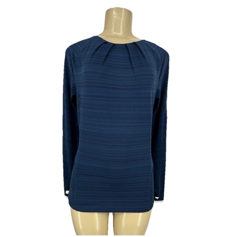 ATHLETA Small Women Blue Stinson Zip Back Yoga Fitness Top 291864 Long Sl 11-15